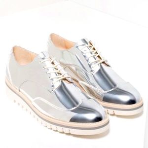 Metallic silver oxford women's shoes